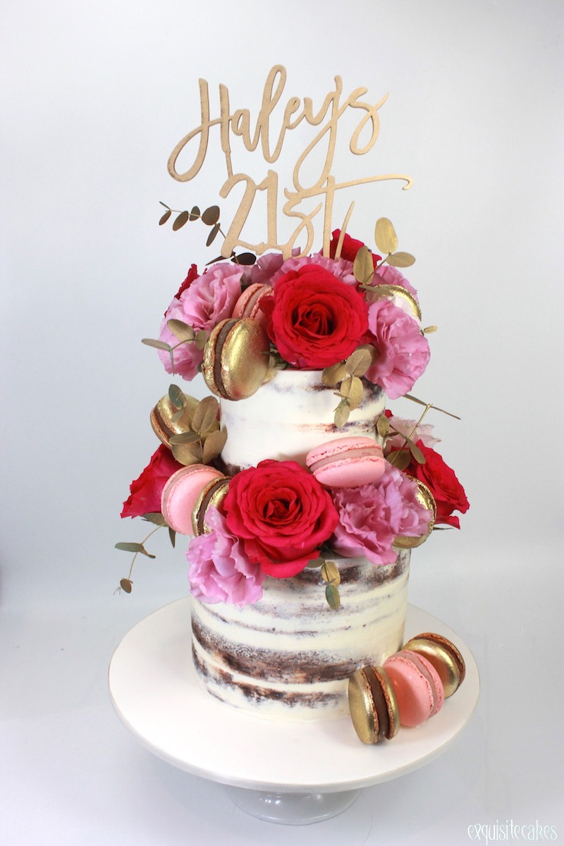 21st Birthday Card Macaron Birthday Cake With Flowers - Highworth Emporium