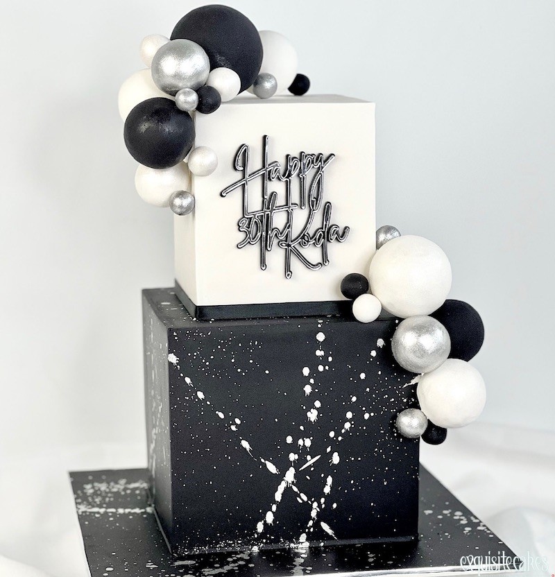 Glittery Black and White Sweet 16 Cake with Ruffles and Quilting – Blue  Sheep Bake Shop